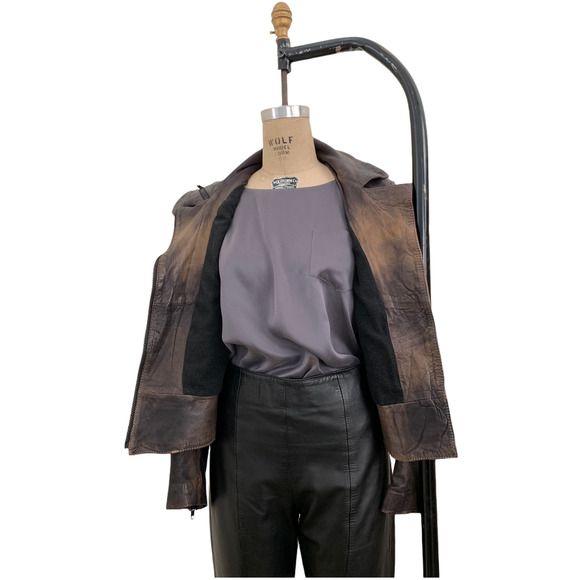 ALLSAINTS Coat Fit Moto Jacket Brown Weathered Supple Leather - Picture 6 of 9